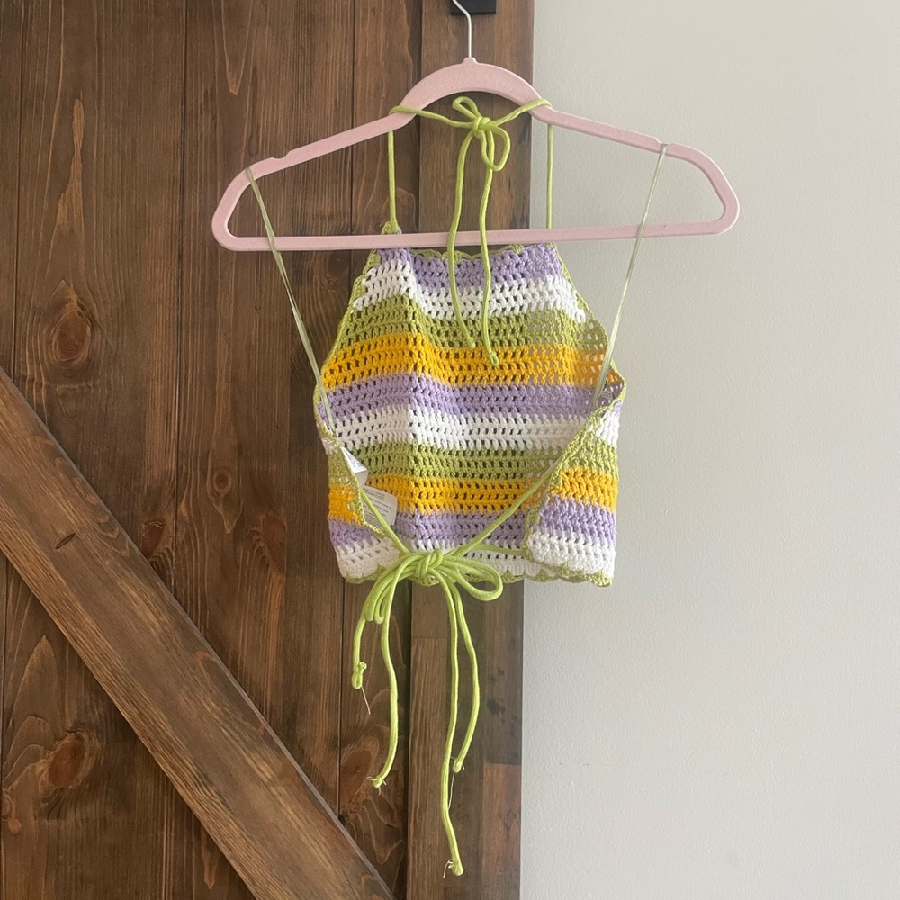 Zara Crochet Striped Open Back Halter Top - Picture 4 of 8